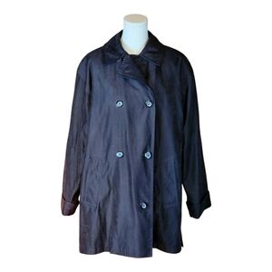 London Fog Black Double-Breasted Trench Coat Zip-Out Liner  Water-Resistant Sz M